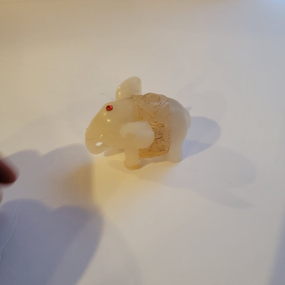 Elephant Figurine Small Cream Resin Gold Saddle Red Eye Home Decor Collectible